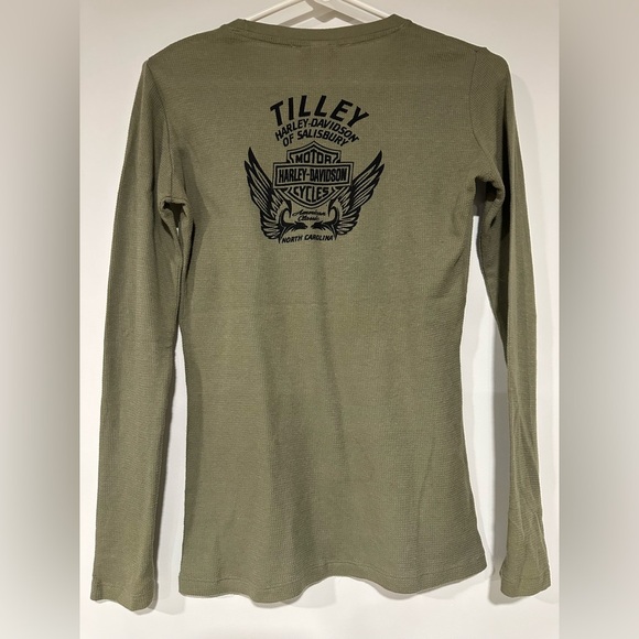 Harley Davidson Long Sleeve Thermal Womens Green Skull Cross Wrench Medium - Picture 3 of 5